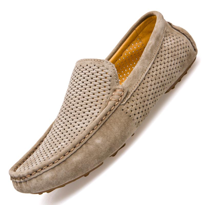 Genuine Leather Men Shoes Casual Luxury Brand Slip On Summer Designer Loafers Men Moccasins Breathable Italian Men Driving Shoes