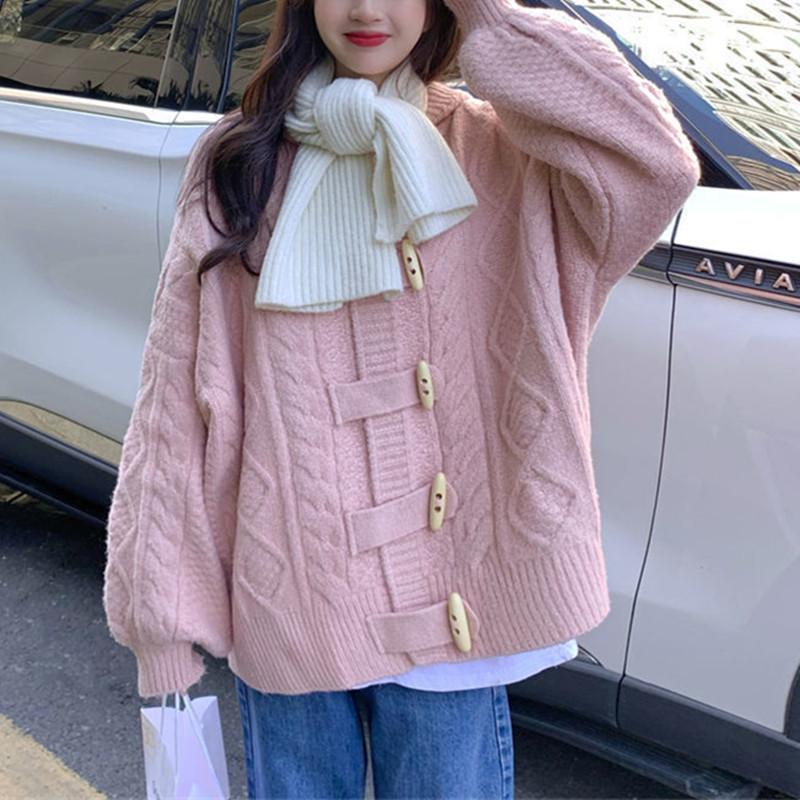 

. Corner buckle hooded cardigan sweater women s new autumn and winter models, increase warmth, loose lazy wind knitted sweater One size