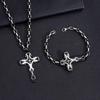 Vintage Cross Pendant Necklace & Bracelet Set - Unisex Fashion Jewelry