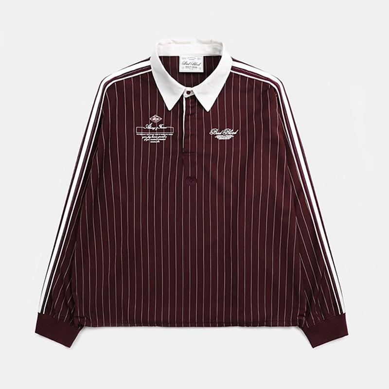 Серия Badblood BCAC: Женская ретро-рубашка топ в полоску с воротником-поло в студенческом стиле Medium вино красного