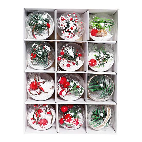 12 Pcs Clear Christmas Ball Ornaments 2.36" Shatterproof Plastic Hanging Xmas Tree Baubles Set with Stuffed Decorations for Holiday Party Home Decor