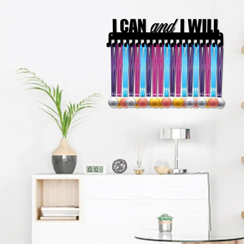 

Black Sports Medal Holder Wall-Mounted Metal Key Hook Modern Iron Home Decor For Running, Soccer, Basketball, Softball Awards A