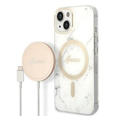 Hülle für iPhone 14 Plus Guess Marmor MagSafe Weiß