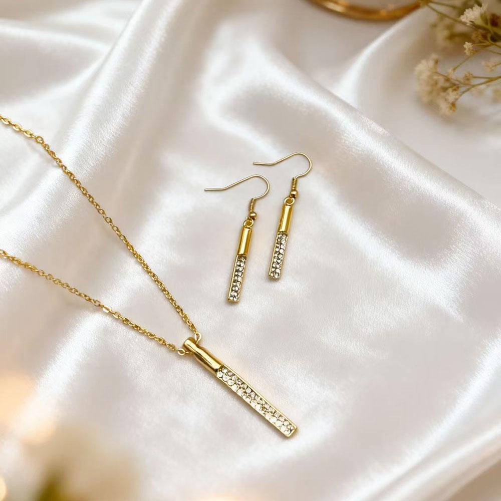 Elegant Gold Stick for Women Pendant Necklace Drop Earring Geometry Wedding Jewelry Sets