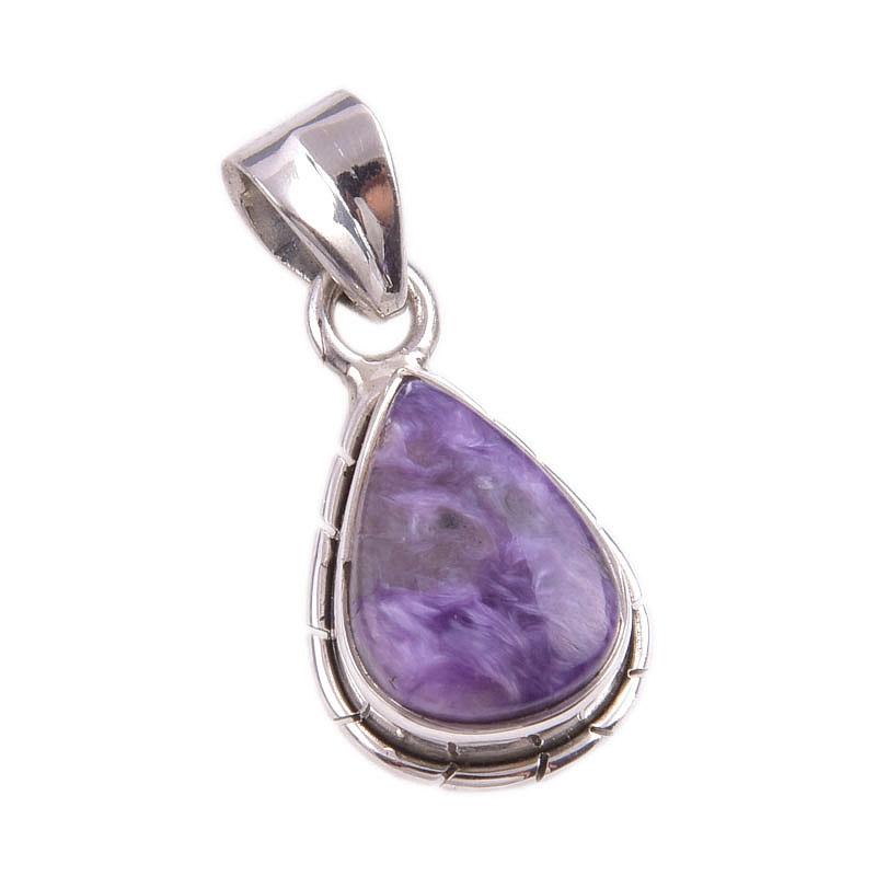 Natural Charoite Gemstone Handmade 925 Solid Sterling Silver Pendant 1.25'' Y1D10