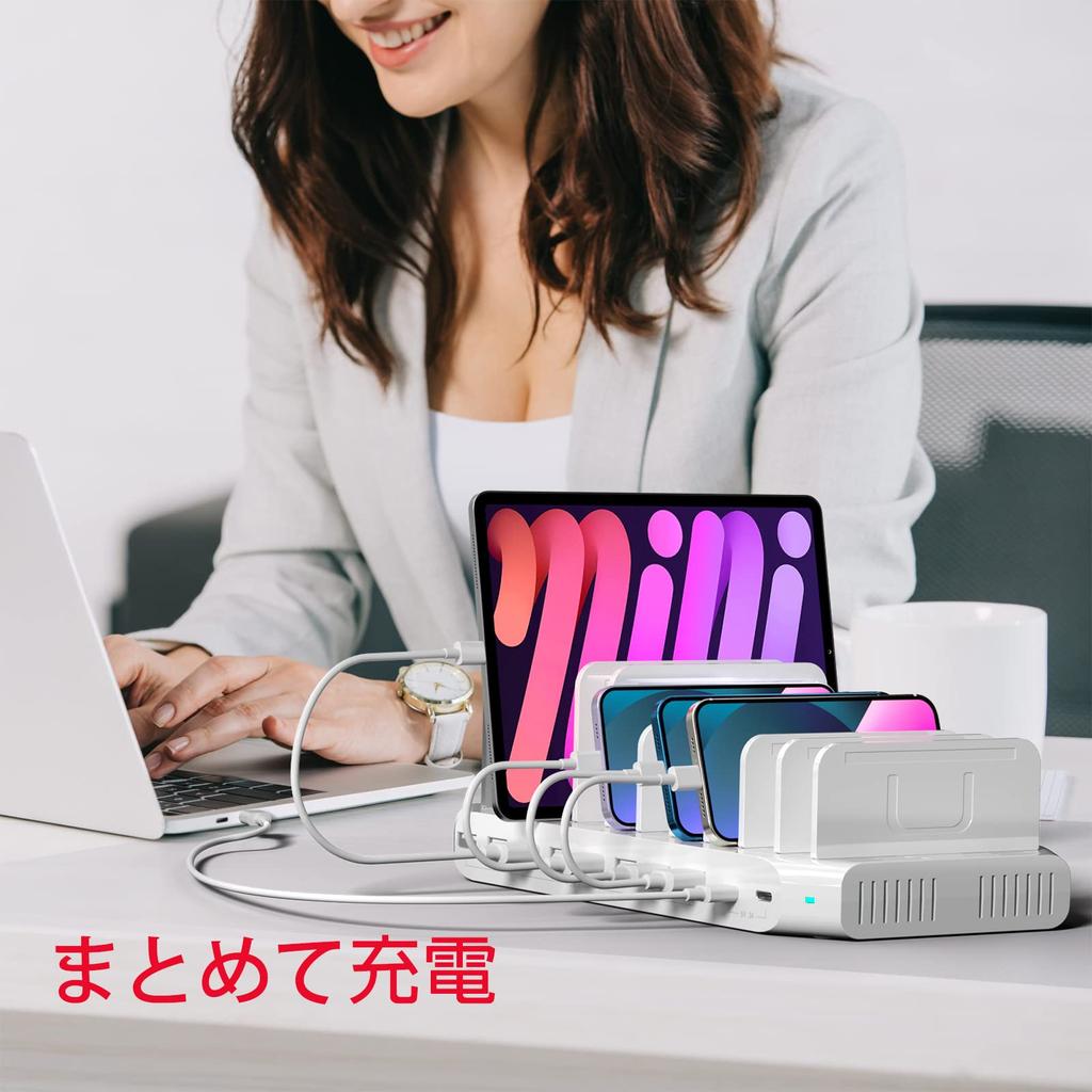 Unitek 2023 Ładowanie USB USB C Ładowanie Biurkowe PSE Jednoczesne Inteligentne Obsługuje Wiele i Regulowane Przegródki dla Wygodnej Białej Stacji, 10-Portowe