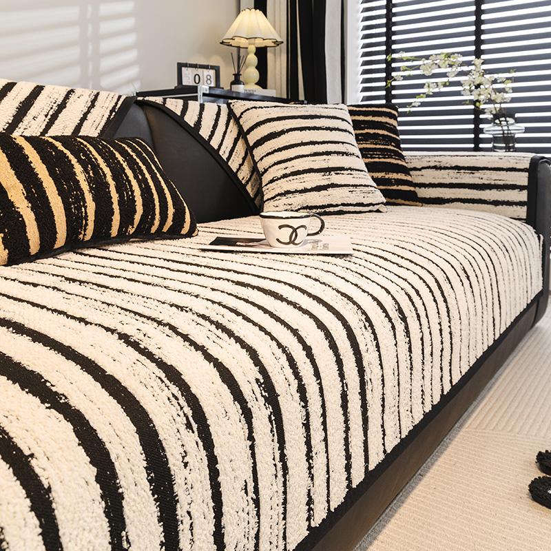 Autumn Home Non-slip Anti-cat Sofa Cushion Couch Sofa Covers Mat Chenille Stripe Slipcover Funda Sofa Mat