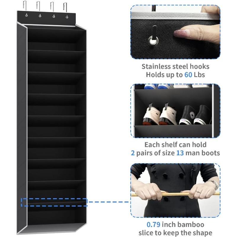 10 Tiers Large Over the Door Shoe Organizer Hanging Shoe Rack with Deep Pockets for Storage Door Storage Solution