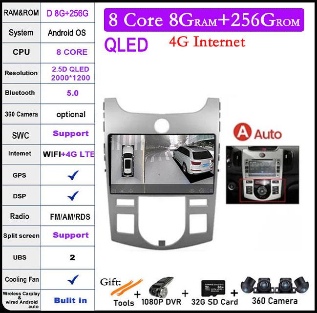 4G+WIFI Android 14 For KIA Forte Cerato 2 TD 2008 2009-2013 Car Radio Multimedia Player GPS Navigaion DSP Stereo Auto