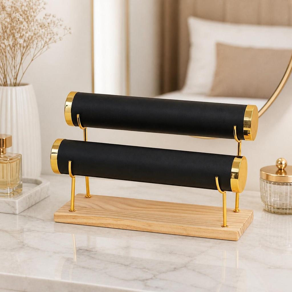 Versatile Freestanding Jewelry Display Rack with Wooden Base Sturdy Bangle
