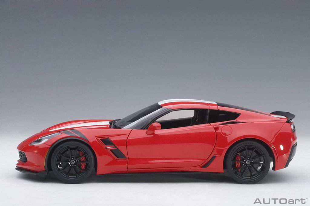 AUTOart Chevrolet Corvette C7 GranSport Stripe Black Hashmark 1/18 Red/White