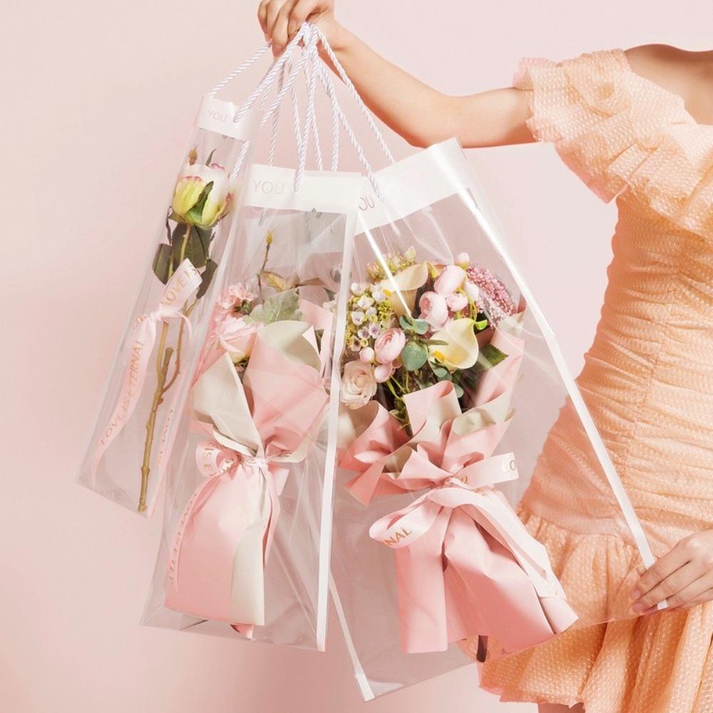 10pcs New Transparent Bouquet Gift Bag Party Supplies Decoration Flowers Wrapping Bag With Handle Birthday Gift Bag Gift