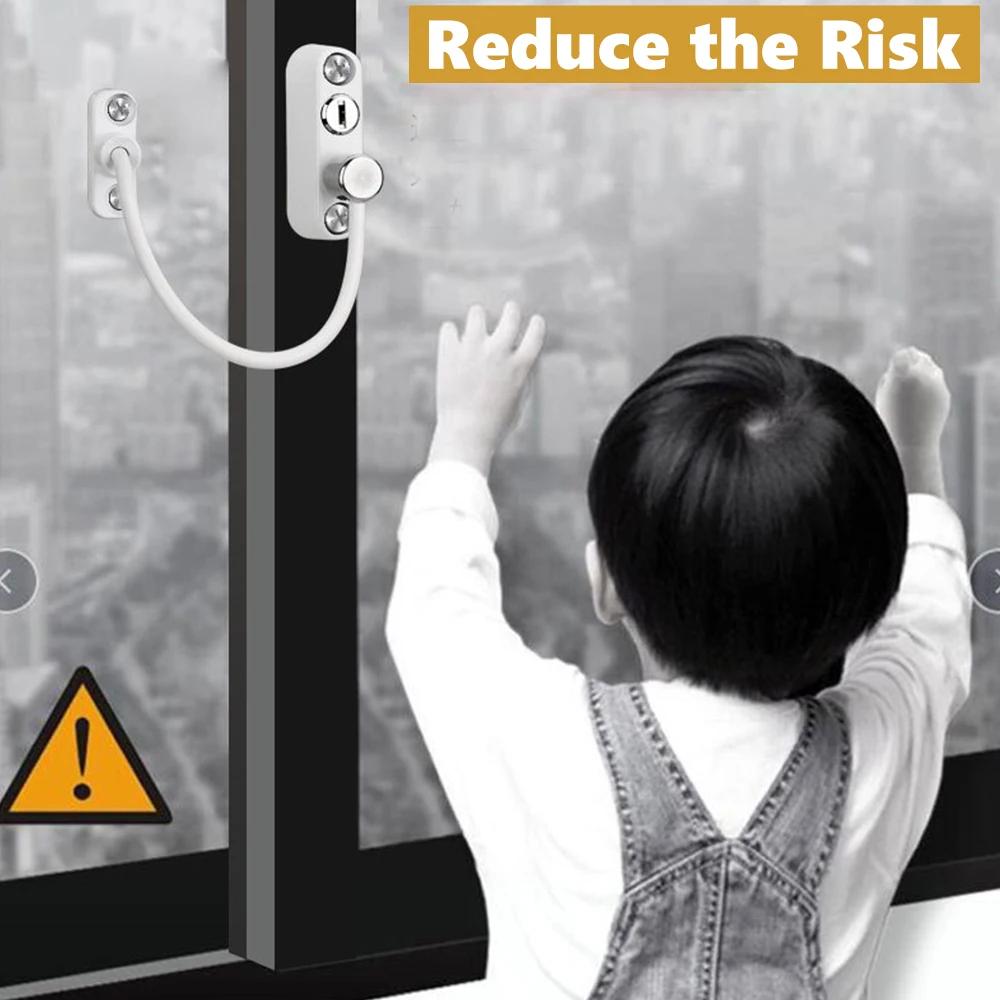 Set Window Door Cable Restrictor Ventilator Baby Kids Child Safety Security Chain Lock Kits Stainless Steel