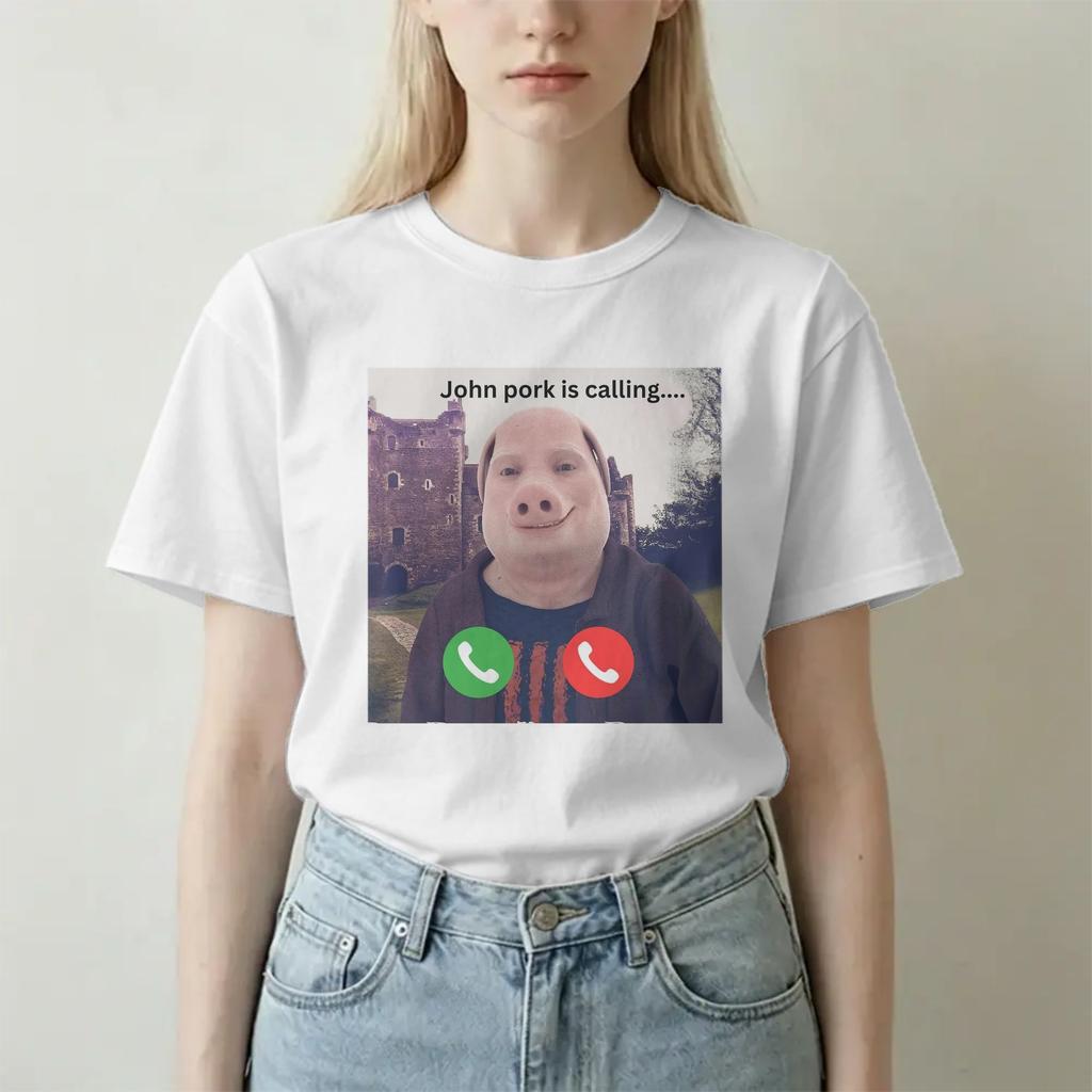 Unique John Pork Is Calling Meme Tshirt Unisex Unisexs Round Neck Pure Cotton T Shirt Short Sleeve Tees Original Clothes