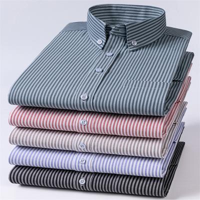 New Cotton Oxford Men's Shirts Long Sleeves Stripe Thin Soft Regular Fit Formal Dress Shirt Pocket Social Blouse Male Clothes