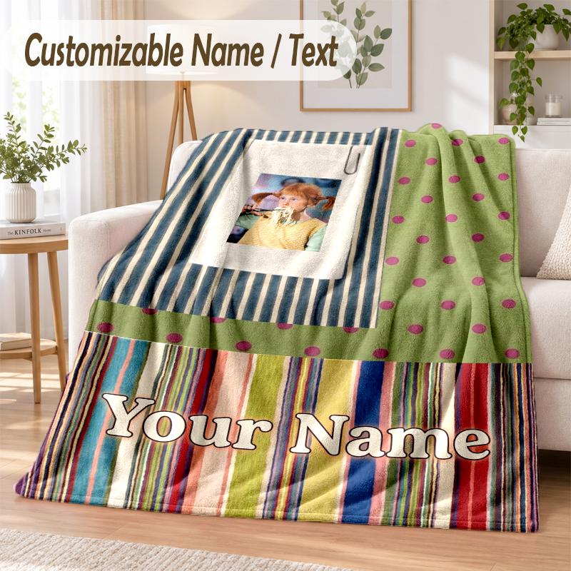 Pippi Longstocking Custom Name Flannel Throw Blanket Soft Warm for Sofa Bed Indoor Home Use