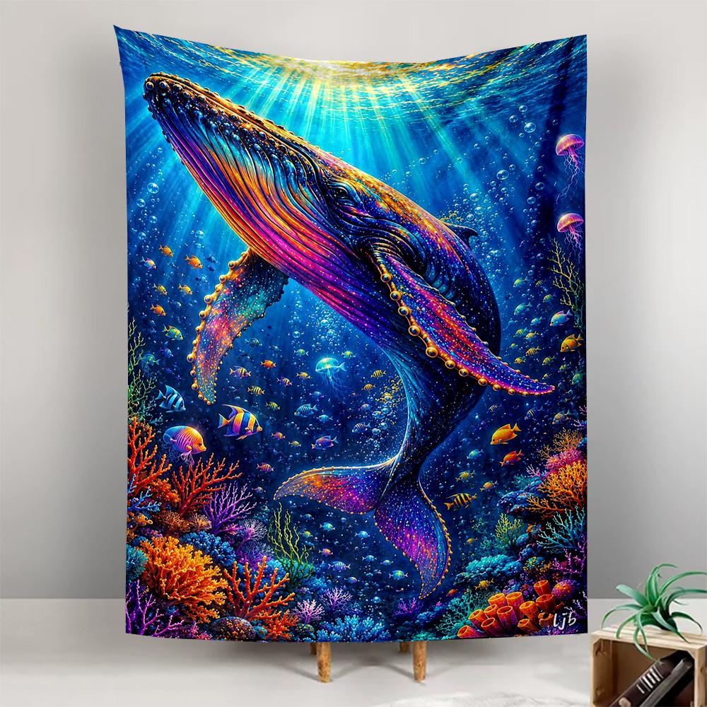 Colorful Underwater Whale Scene Patterned tapestry for bedroom and living room home decor