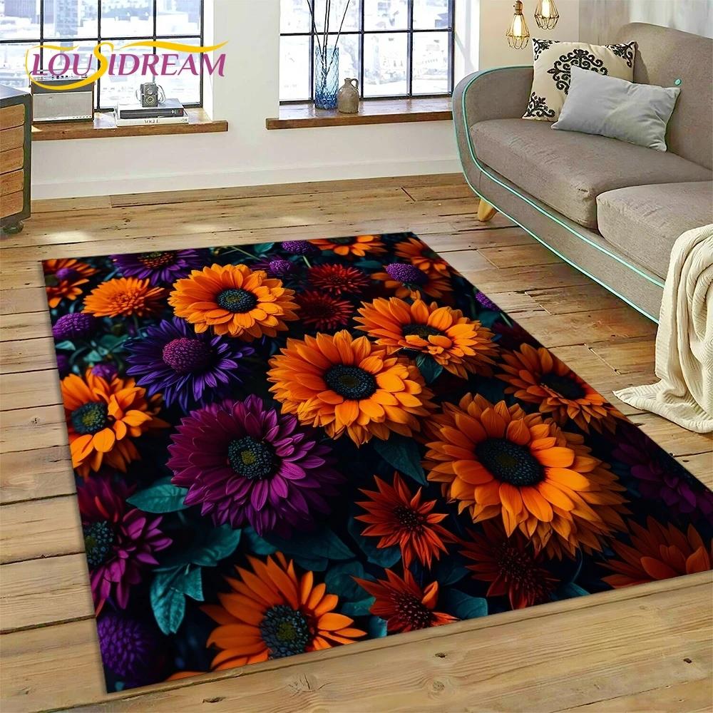 3D Dream Sun Flowers Nordic Daisy Carpet Rug for Bedroom Living Room Home Sofa Decoration,Children Game Large Decor Floor Mat