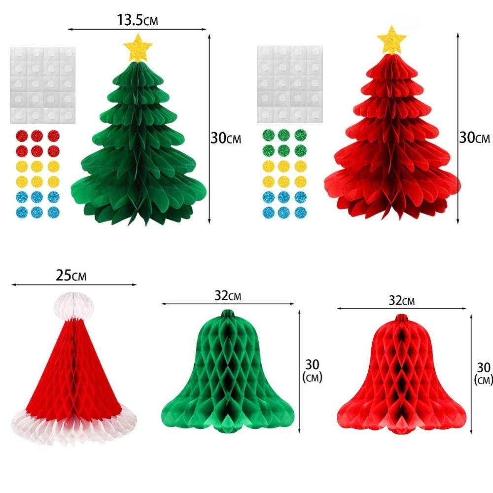 3D Honeycomb Christmas Tree Decoration Paper Material Red Green Color Hanging Pendant DIY Design Honeycomb Paper Christmas Tree