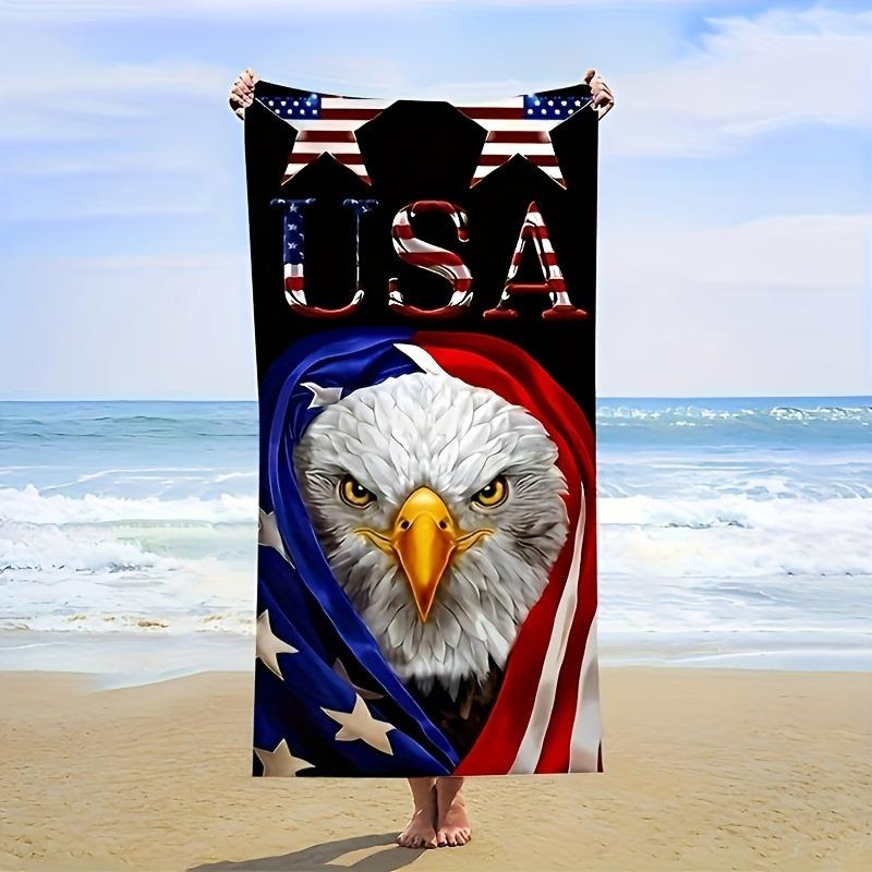 American Flag Bald Eagle Print Beach Towel Quick Dry Sand Oversized Bath Towel for Pool Travel Unisex Summer Vacation