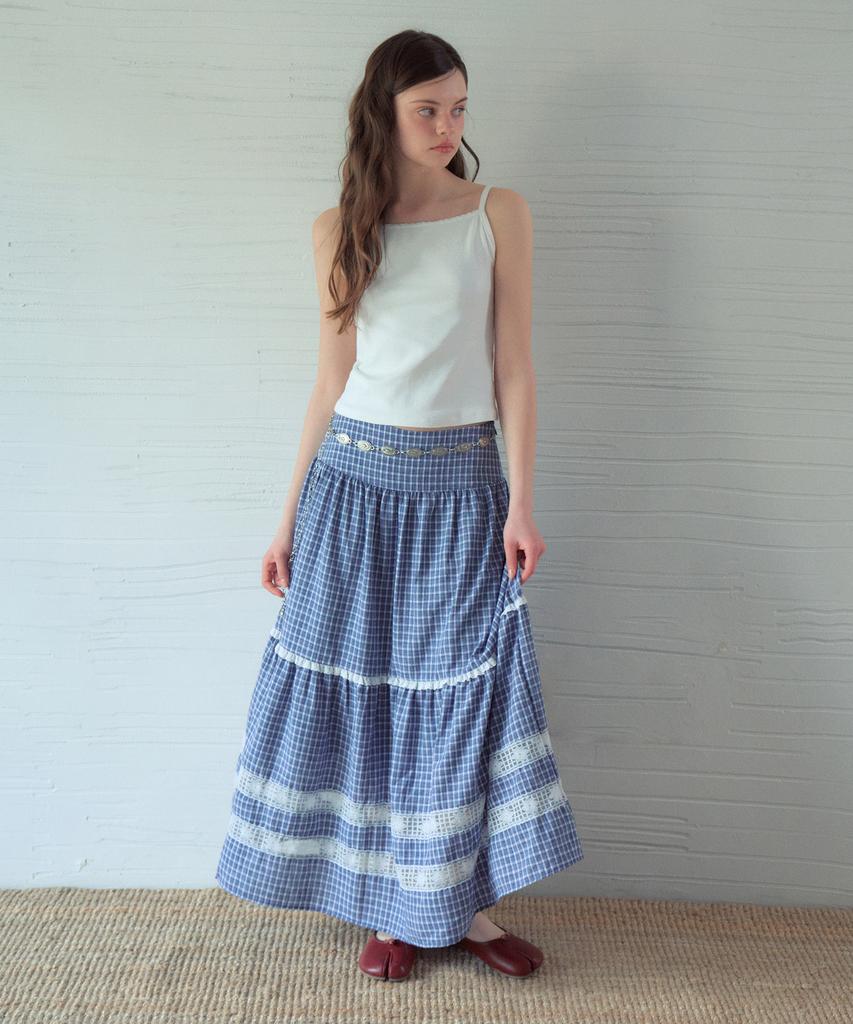 Aueonoseuteljia Mora Lace Check Tiered Skirt_Navy(Ob6Sk14)