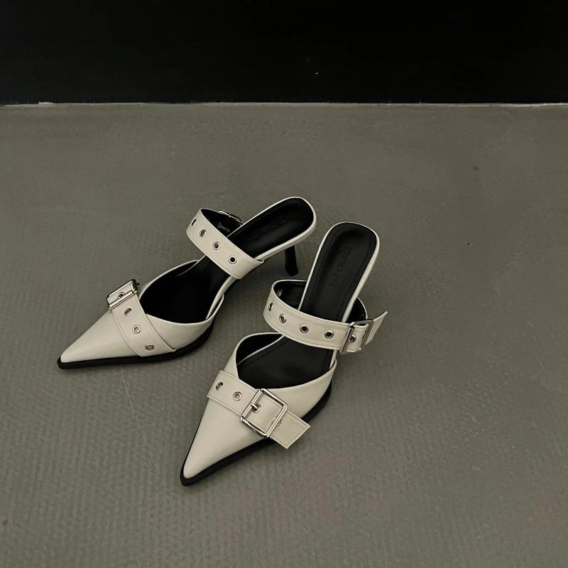 Women's Summer New Simple Solid Color Shallow Slip-On Sandals PU Waterproof Outdoor Casual Party Dress Women's High Heels