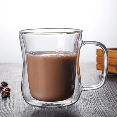 Przezroczyste Szklanki Borokrzemowe Dwścienne z Uchwytem, Odpowiednie do Kawy, Herbaty, Cappuccino, Latte Macchiato