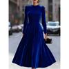 JPNTKY Women's Fashion Spring Autumn Solid Color Print Long Sleeve O-Neck Casual Dresses