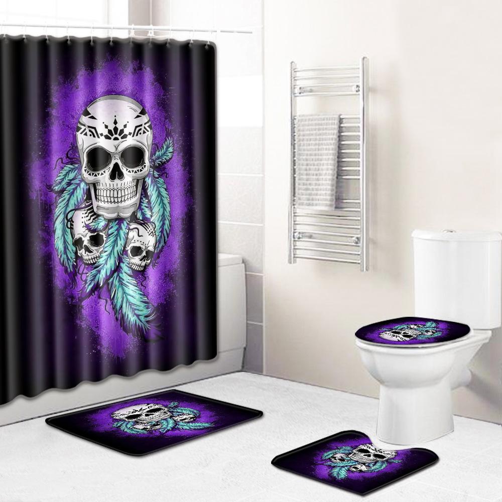 Thriller Skull Print Bathroom Non-Slip Floor Mat Shower Curtain Combination Carpet European And American Style