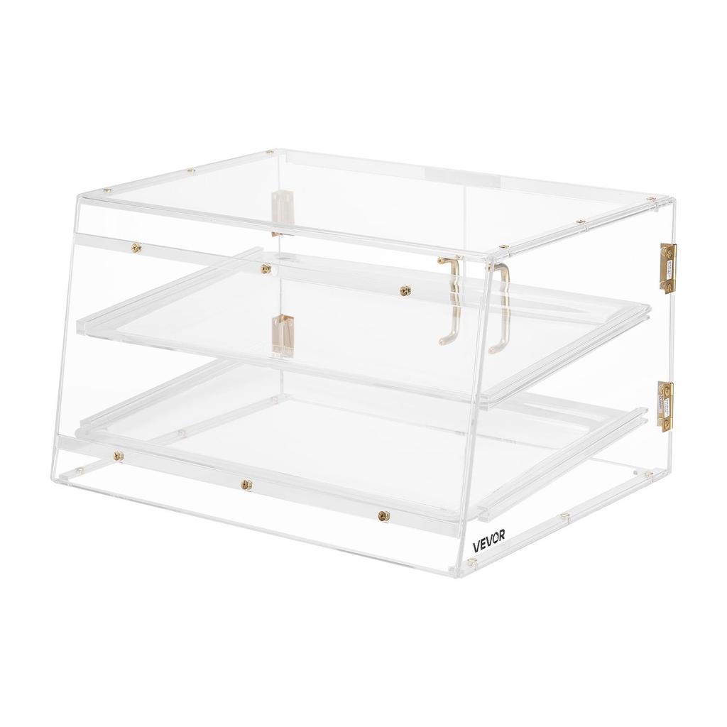 Bakery Display Case, 2-Tier Commercial Countertop Pastry Display Case, Clear Acrylic Bread Box for Kitchen, Party Cake Cabinet with Magnetic Rear Door