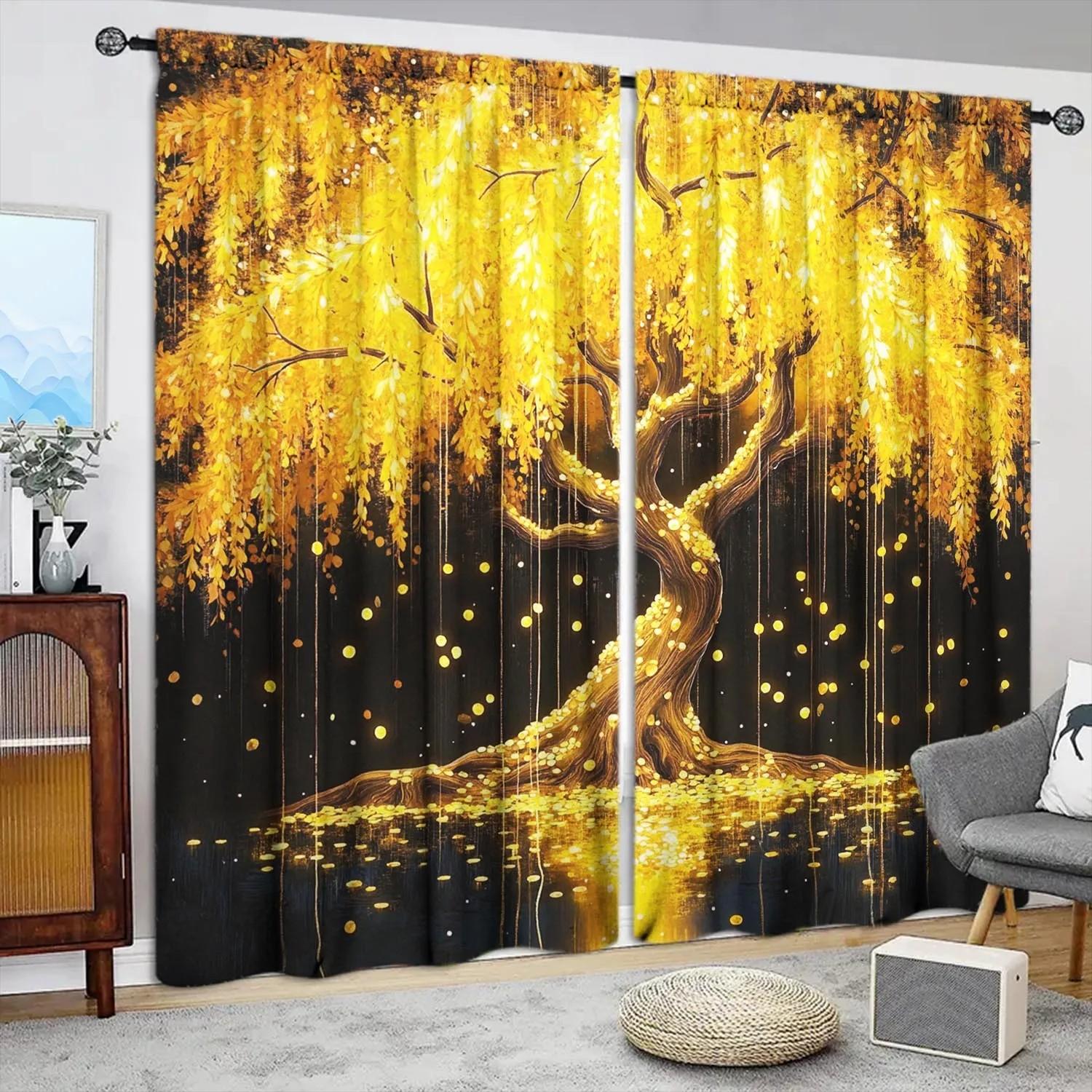 

Набор из 2 штор Jit Золотая ива Полиэстер Декор окна гостиной Домашняя штора Блокирующая свет Для гостиной С карманной петлей W100*H70(CM)-Grommet top&2PCS