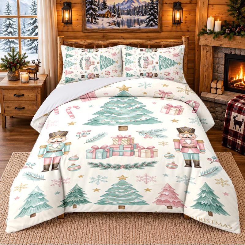 Christmas 3Pcs Bedding Set 1 Bed Sheet 2 Pillowcases Printed Bedroom Bedding Holiday Gift