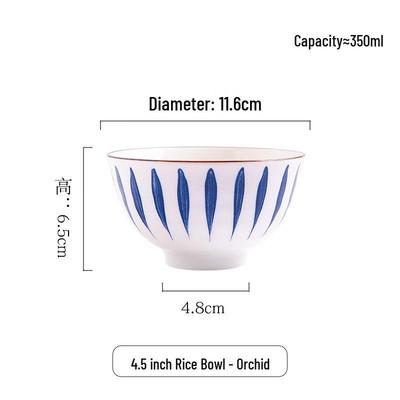 Ru Han Japanese Style 4.5-inch Underglaze Ceramic Rice Bowl Set