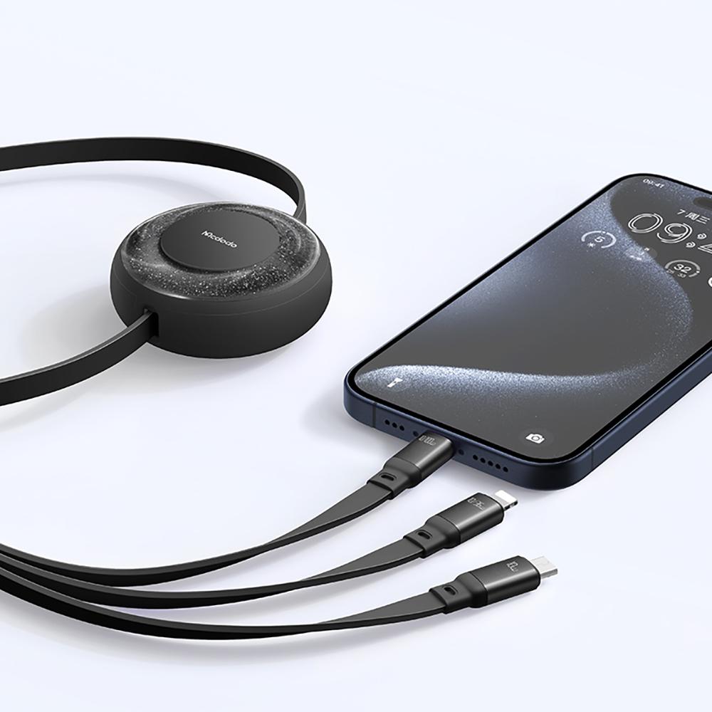 Mcdodo Cable Usb-C 3In1 Retractable Fast Charging Usb-C Lightning Micro 100W