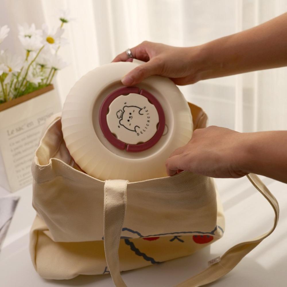 Compartments Salad Box Double Layer Food  Storage Container Portable Round Lunch Box  School