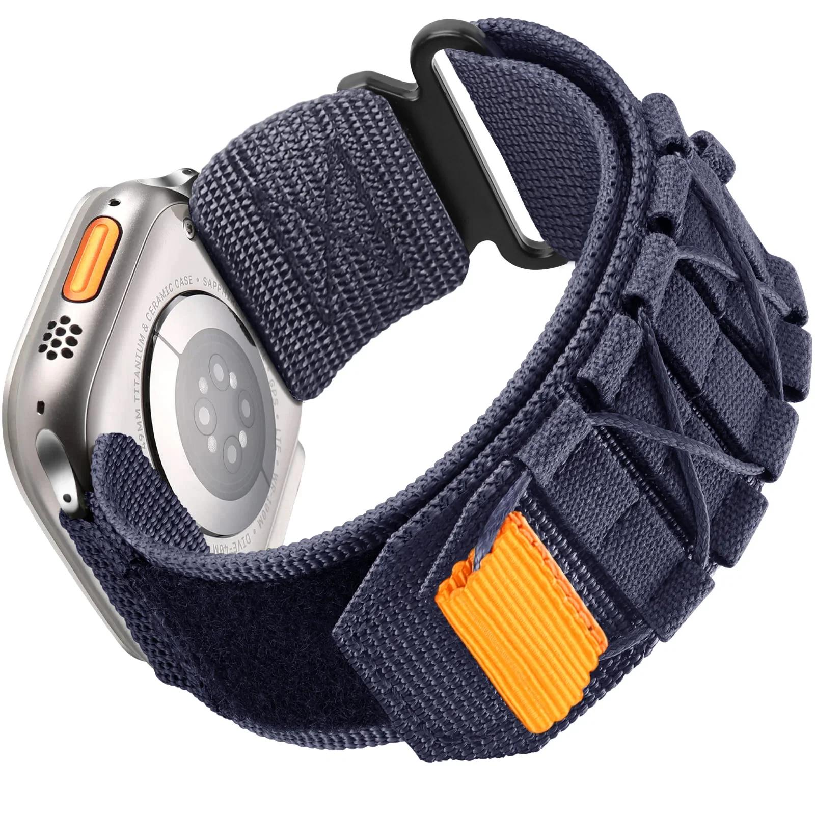 

Tactical Strap for Apple Watch Band 49mm 45mm 44mm 41mm 40mm Nylon Alpine Trail Loop Bracelet IWatch Series Ultra 2 9 8 7 5 6 Se 42 44 45 49mm синій
