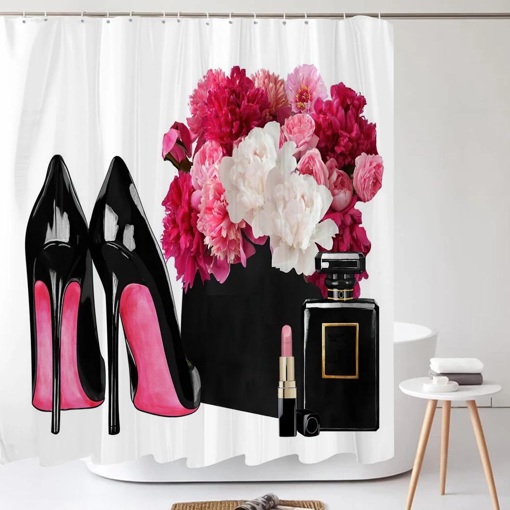 Fashion High Heels Perfume Shower Curtain Printed Polyester Fabric Sexy Woman Bathroom Curtains Washable Cortinas Home Decor
