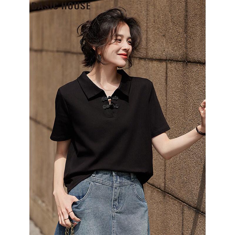 Basic House Women s Black Pure Cotton Short-Sleeve T-Shirt L