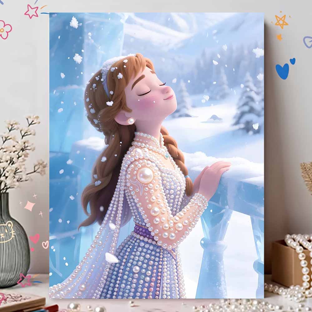 Disney Pearl Painting Frozen Anna Portrait for Beginners and Adults, DIY Pearl Diamond Art Painting Kit for Home Wall Decor Gifts