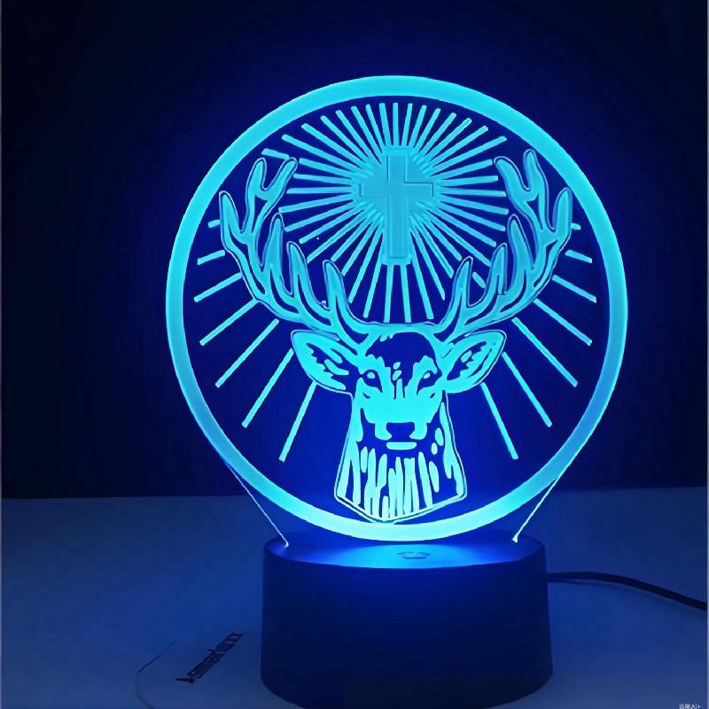 Deer Cross Pattern 3d Led Night Light With Remote Control For Home Office And Celebration Use