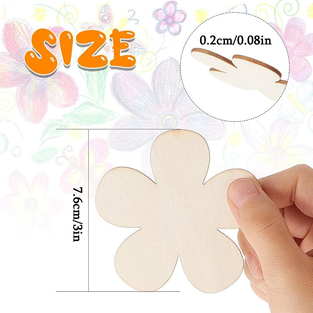 100pcs 3 Inch Unfinished Wooden Flower Cutouts Wooden Discs Crafts Blank Flower Shape Ornaments Embellishments Slices for DIY Projects Decoration