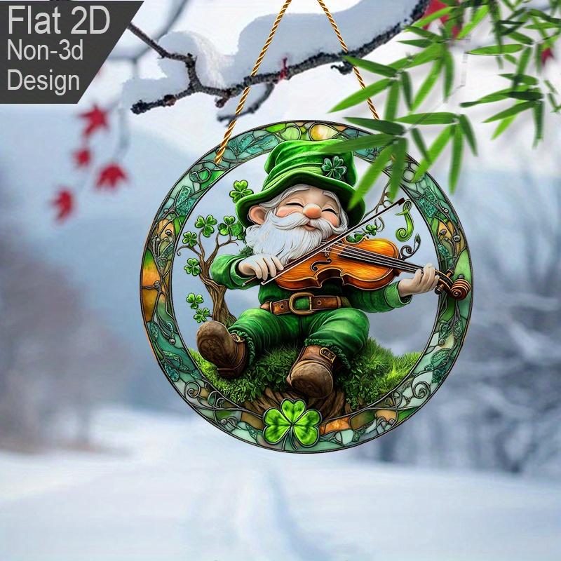 2D Flat St Patrick'S Day Gnome Fiddle Acrylic Decoration Sign, Shamrock Gnomes Design, Suitable for decoration, Wall, porch, Room, Villa, accents Home