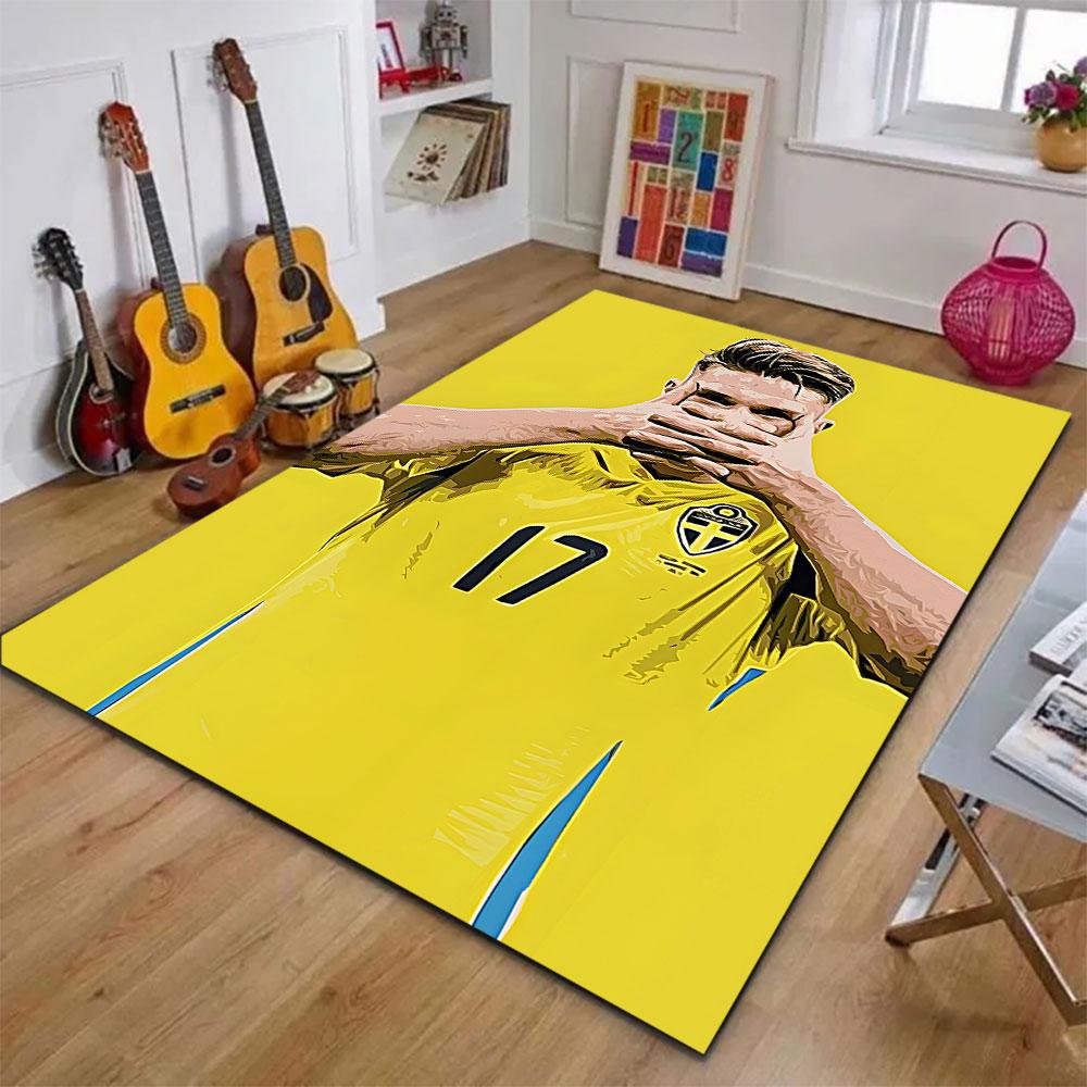 Swedish Soccer Player In Yellow Shirt Patterned Carpet, Suitable As a Non Slip Play Mat for the Living Room and Bedroom Sofa