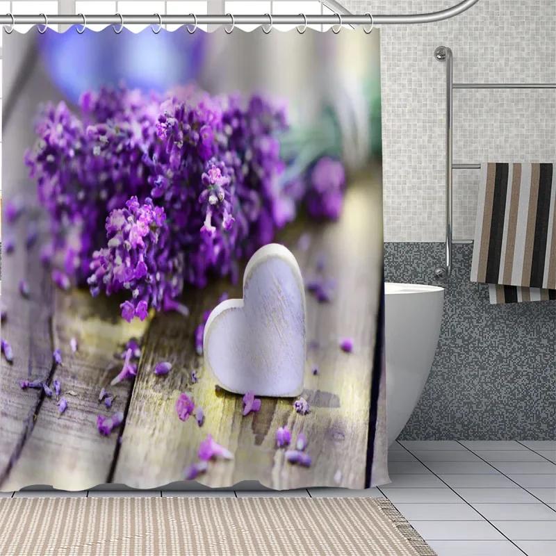 Custom Beautiful purple lavender flowers Shower Curtains DIY Bathroom Curtain Fabric Washable Polyester for Bathtub Art Decor