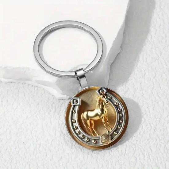 Retro Horse Keychain Horseshoe And Horse Pendant with Keyring Golden Horse Lucky Keychain Gift for Men Women Horse Lovers