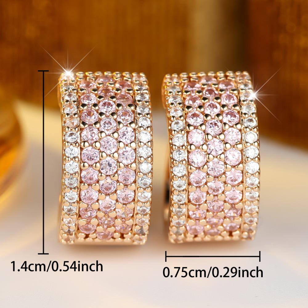 Elegante breite goldfarbene Creolen für Damen Rosa Weiß Zirkon Pavé Schmuck Mode Geschenk