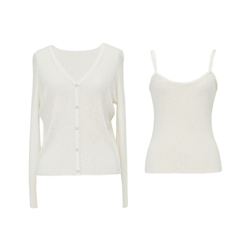 

Blacknini (Two Colors) Duoduo Style Just Needed! Seamless 18-Pin Stripe Plaid Texture Knitting Strappy Cardigan