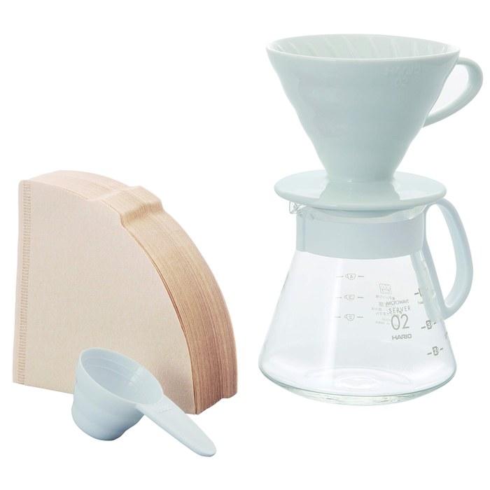 Hario V60 Ceramic Dripper 02 Set, 1-4 Cups, White, XVDD-3012W, Size 02