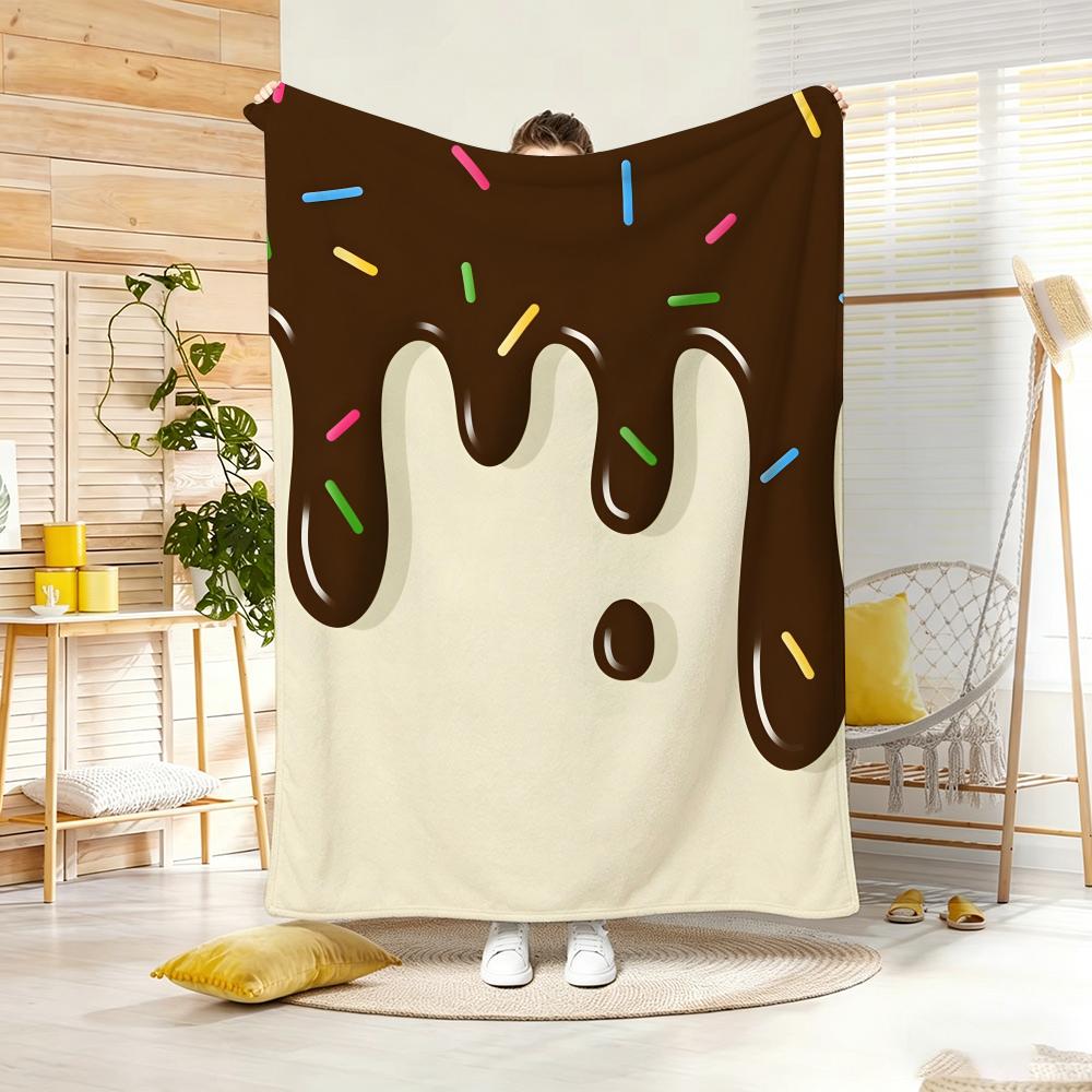 Cute Cartoon Chocolate Throw Lightweight Flannel Blanket Soft Skin-Friendly For Summer Cooling