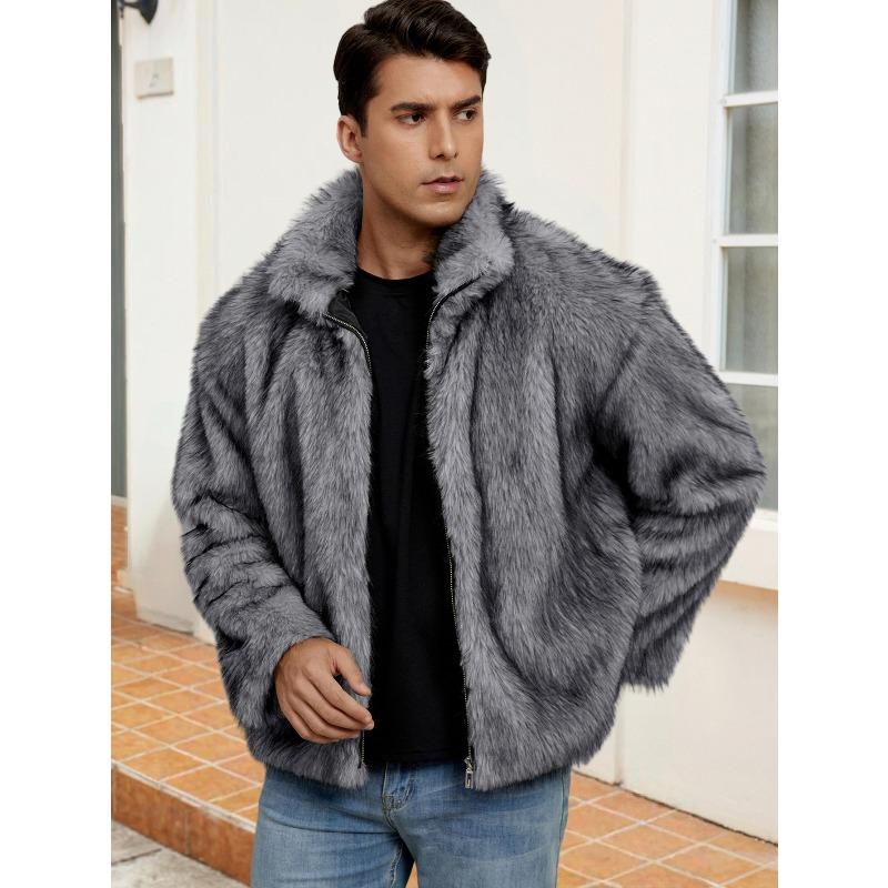 00 Men's stand-up collar short imitation fur jacket thermal imitation fox fur jacket